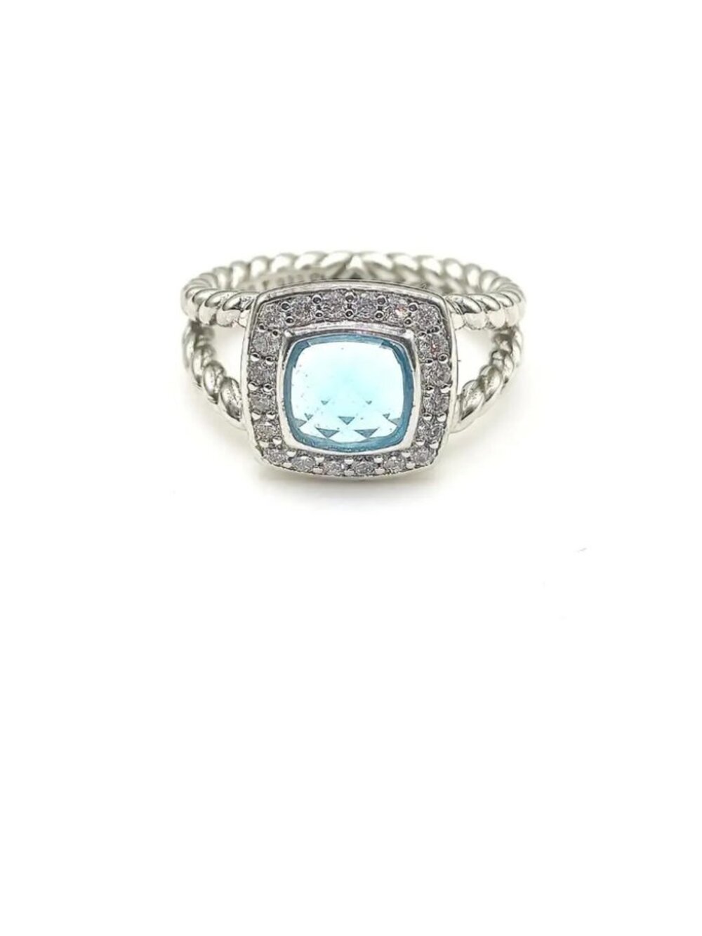 David Yurman Square Diamond Ring with Blue Diamonds